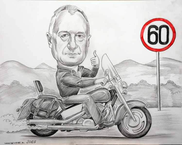 karykatura na prezent dla motocyklisty